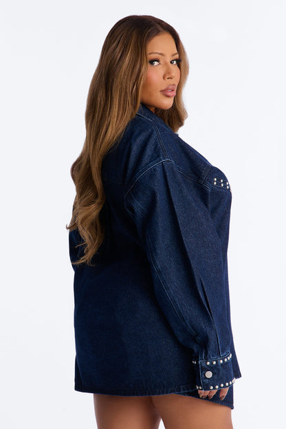 Sanna Studded Denim Mini Skirt Set - Dark Wash
