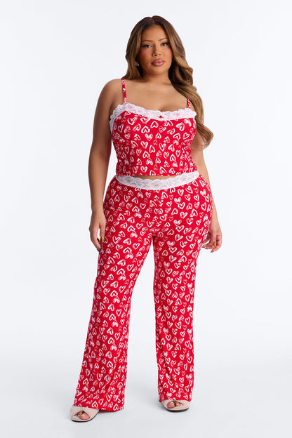 Love Everywhere Cami PJ Pant Set - Red/White