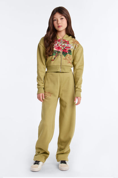 Mini Ed Hardy Bouquet Fleece Pants - Olive