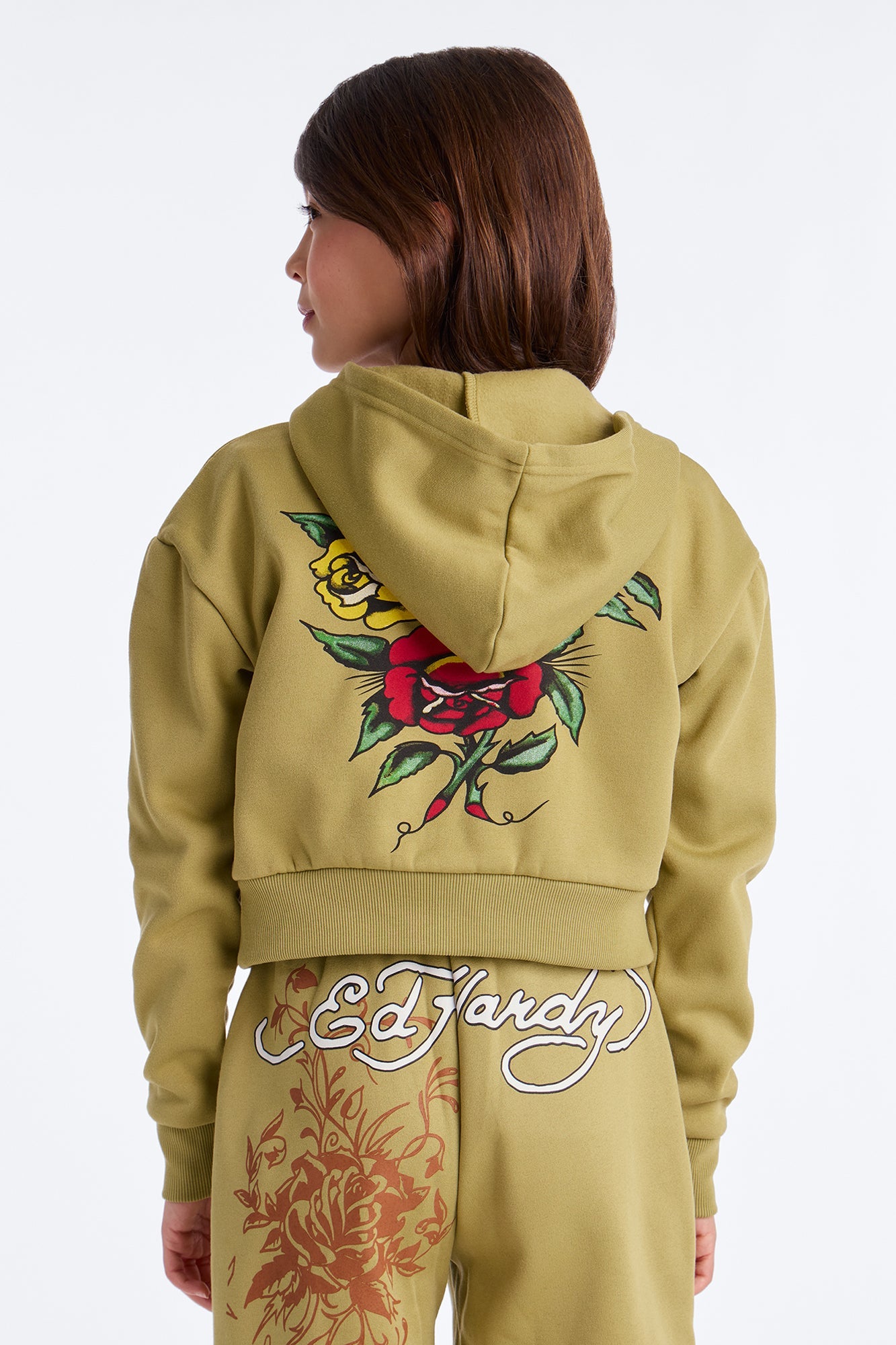 Mini Ed Hardy Bouquet Fleece Zip Hoodie - Olive