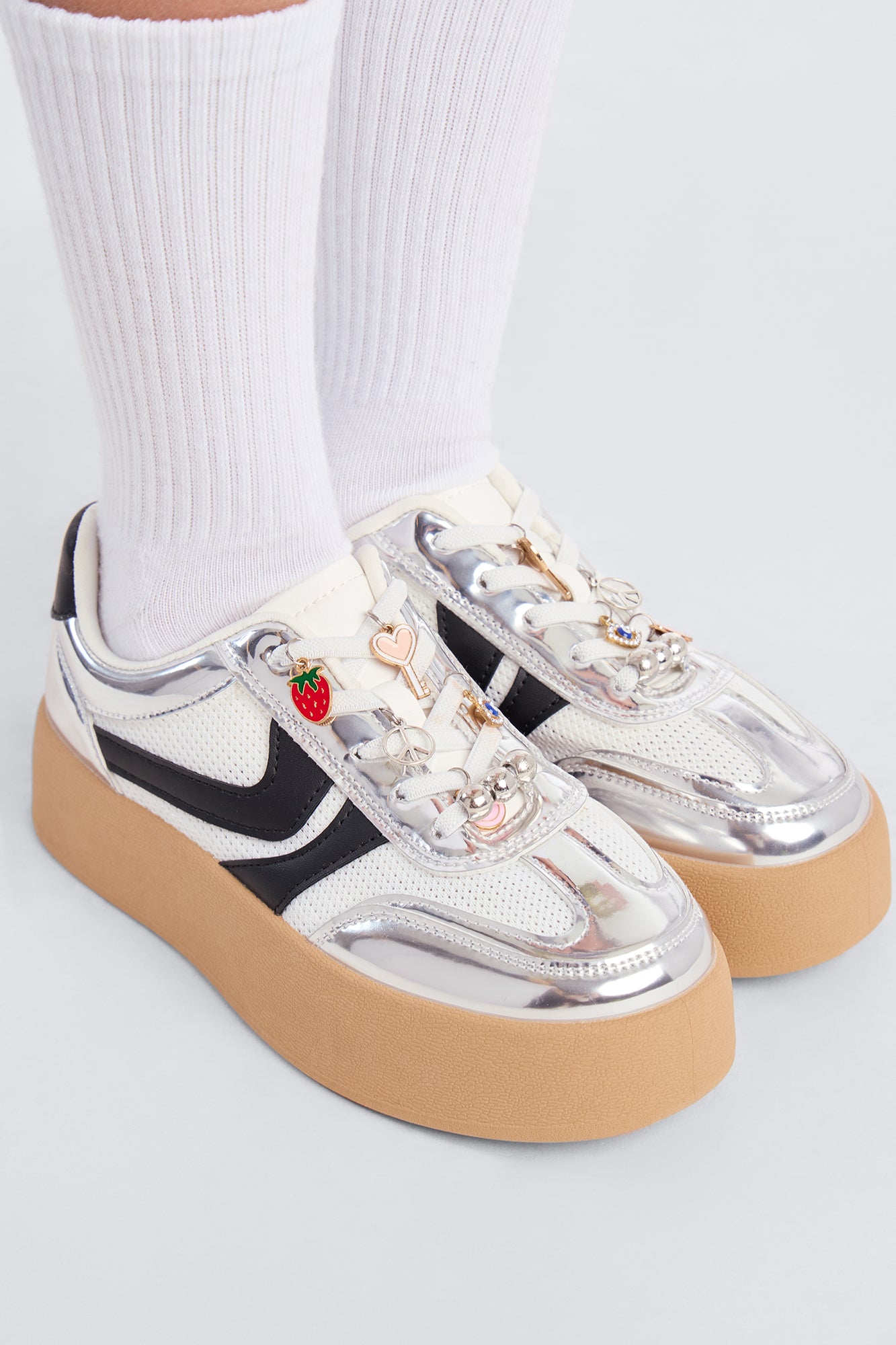 Mini Steve Madden Charmed To Meet You Sneakers - Silver