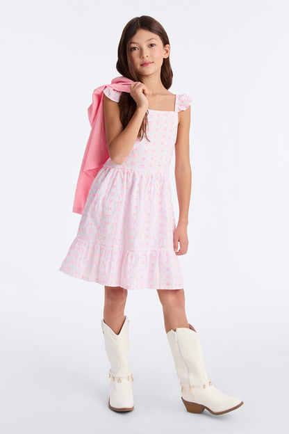 Mini Eve Printed Cardigan And Dress Set - Pink/combo
