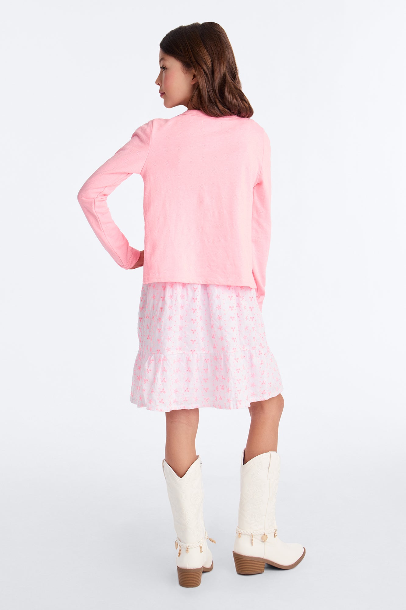 Mini Eve Printed Cardigan And Dress Set - Pink/combo