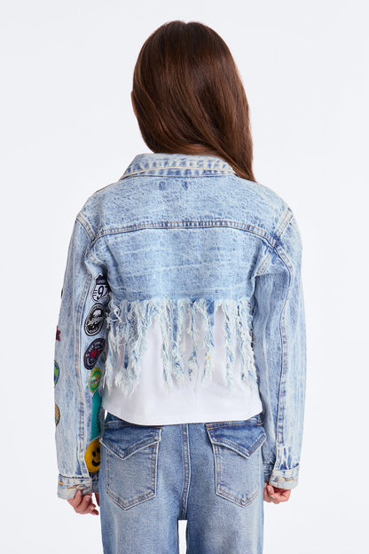 Mini New Level Fringe Denim Jacket - Medium Wash