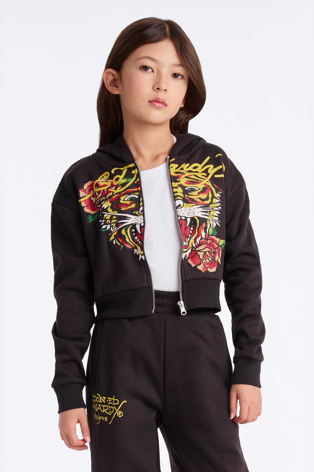 Mini Ed Hardy Tiger Fleece Zip Hoodie - Black