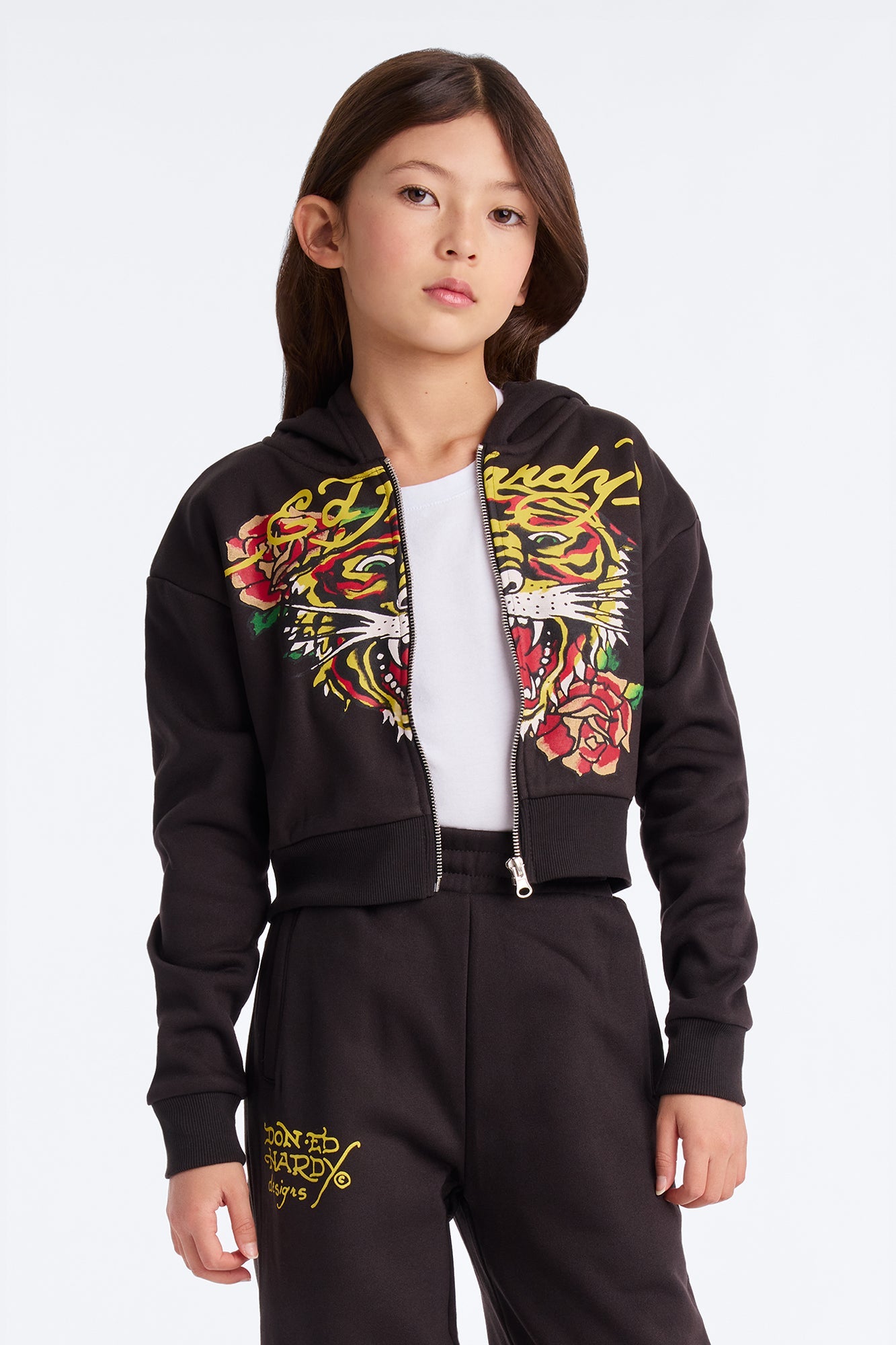 Mini Ed Hardy Tiger Fleece Zip Hoodie - Black