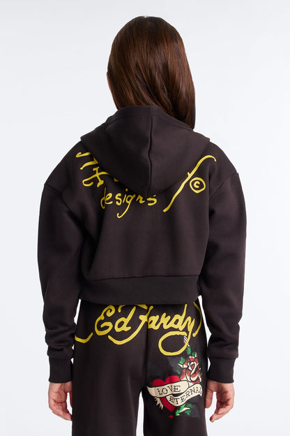 Mini Ed Hardy Tiger Fleece Zip Hoodie - Black