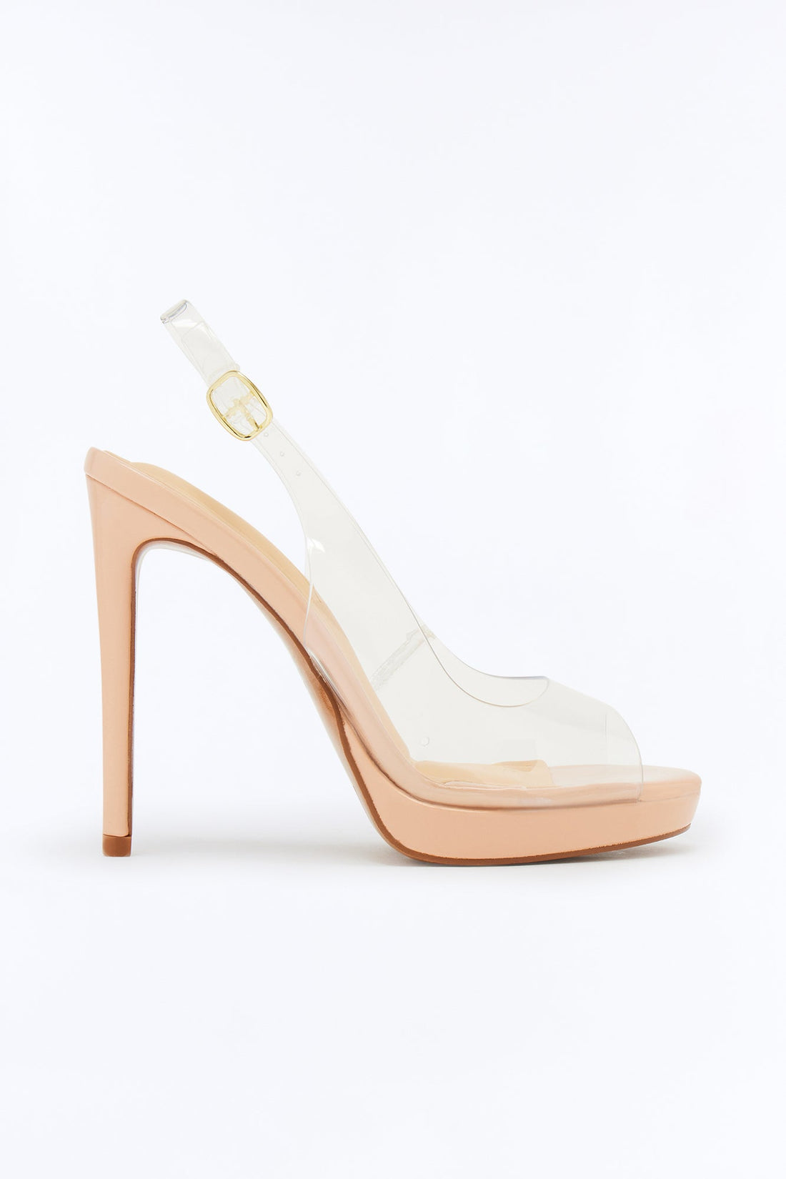 Roman Peep Toe Slingback Heels - Nude