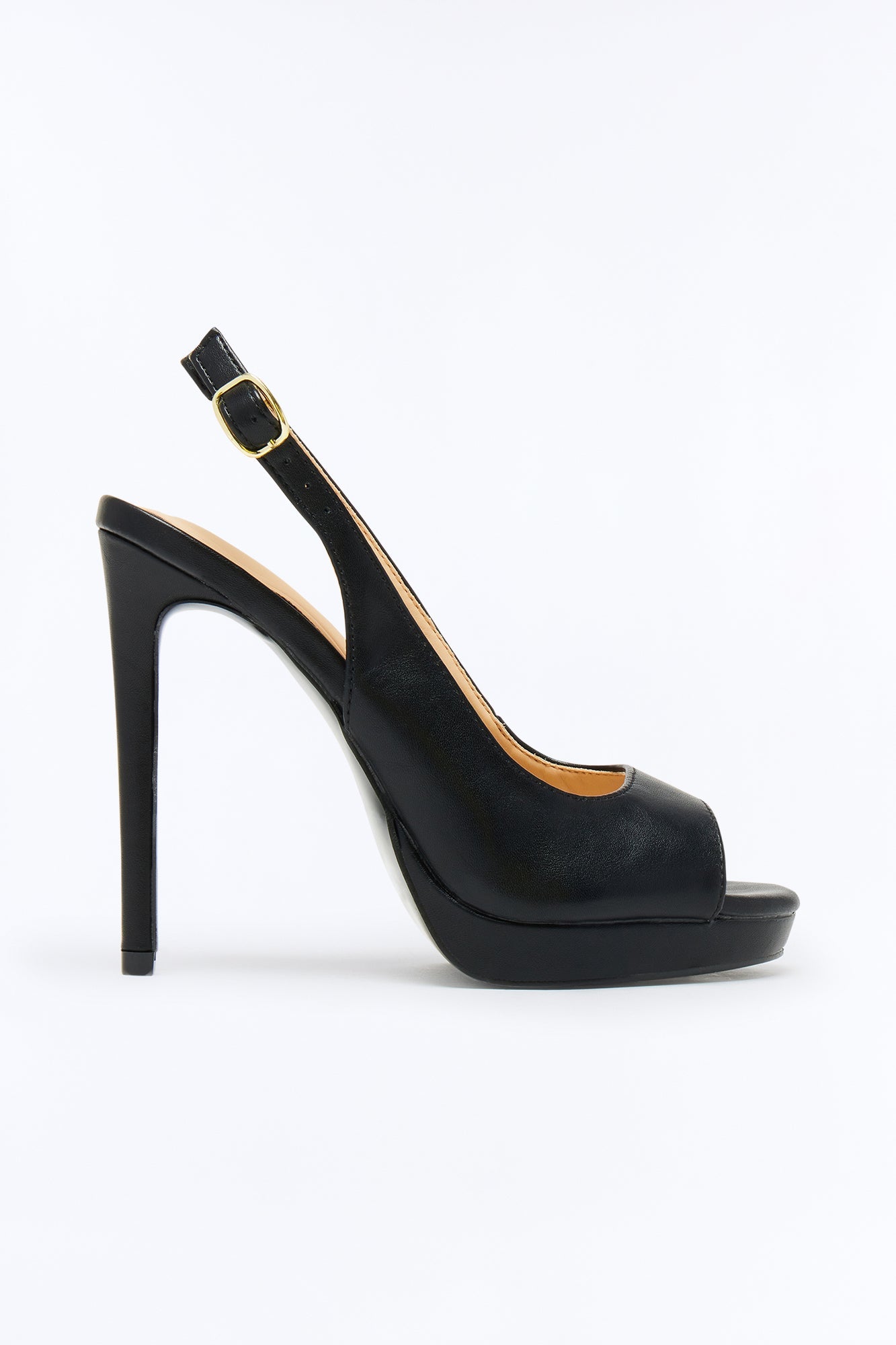 Roman Peep Toe Slingback Heels - Black