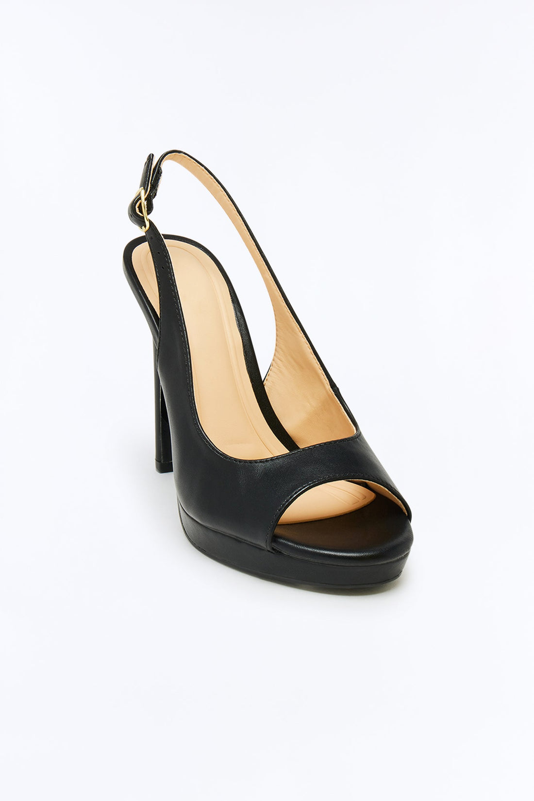 Roman Peep Toe Slingback Heels - Black