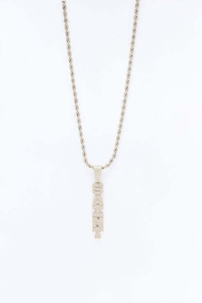 Saint Vertical Iced Pendant Necklace - Silver