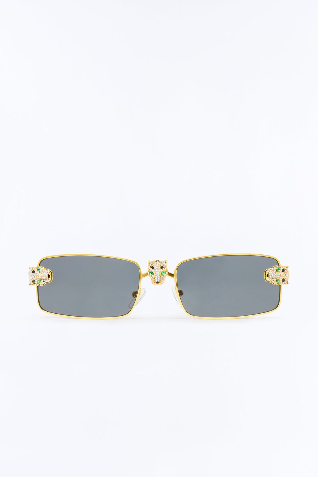Iced Panther Rectangle Metal Sunglasses - Gold/Black