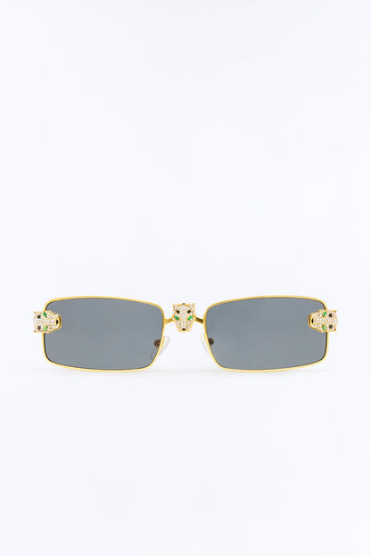 Iced Panther Rectangle Metal Sunglasses - Gold/Black