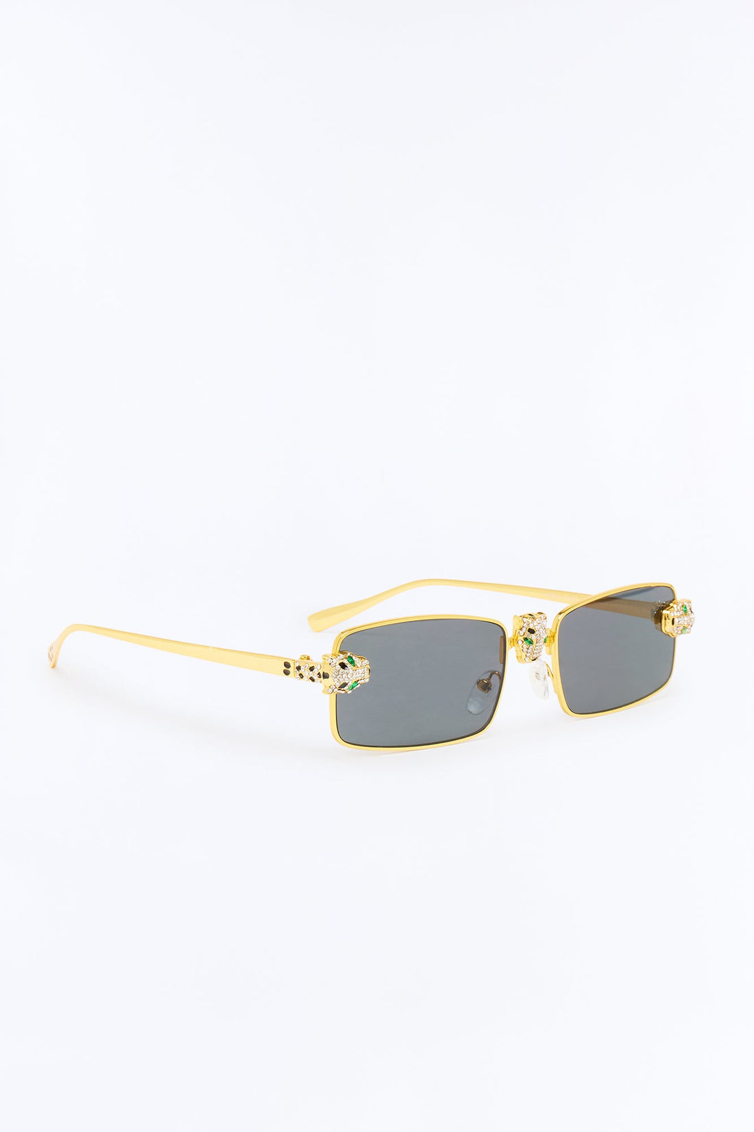 Iced Panther Rectangle Metal Sunglasses - Gold/Black