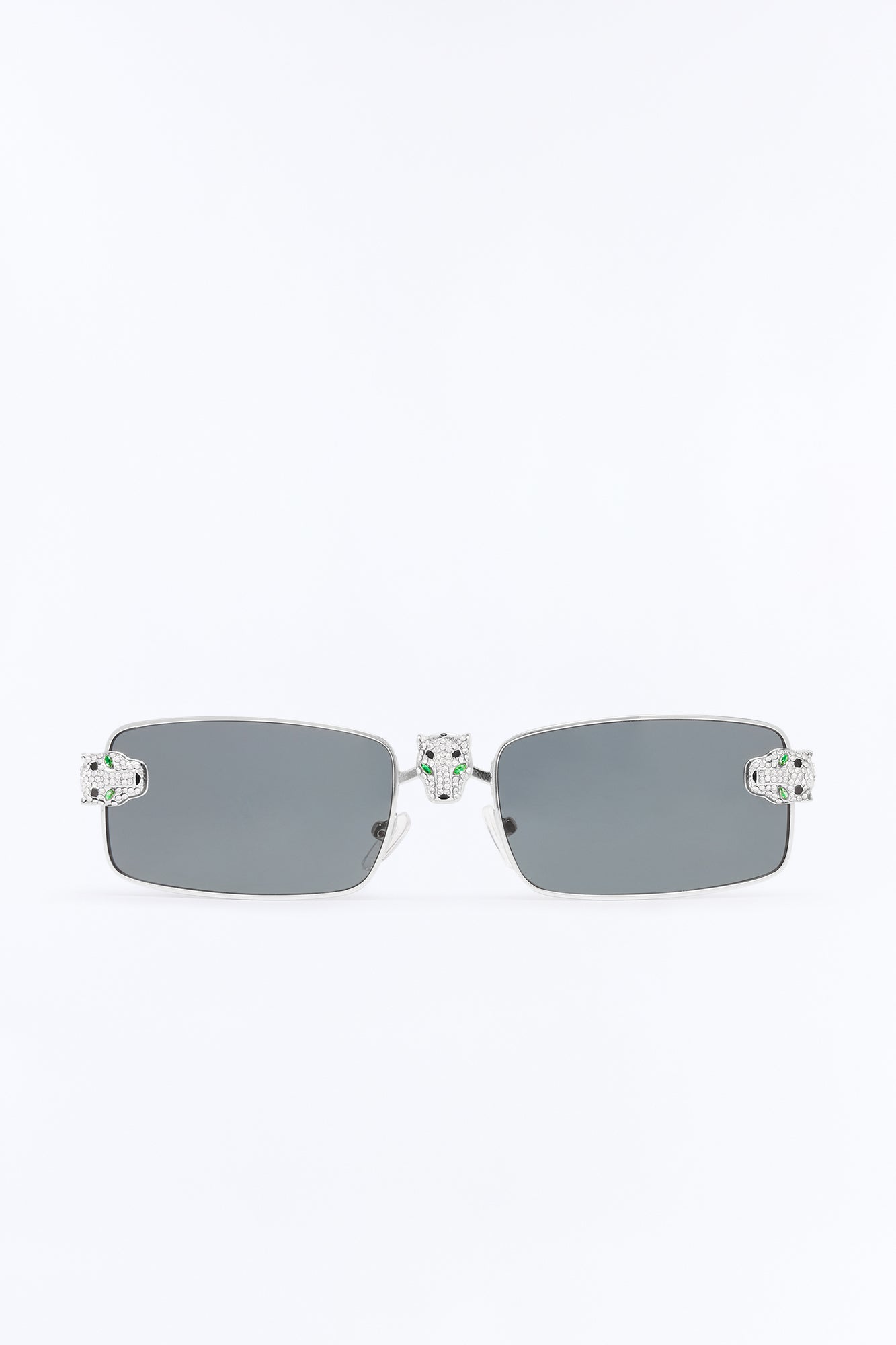 Iced Panther Rectangle Metal Sunglasses - Silver/Black