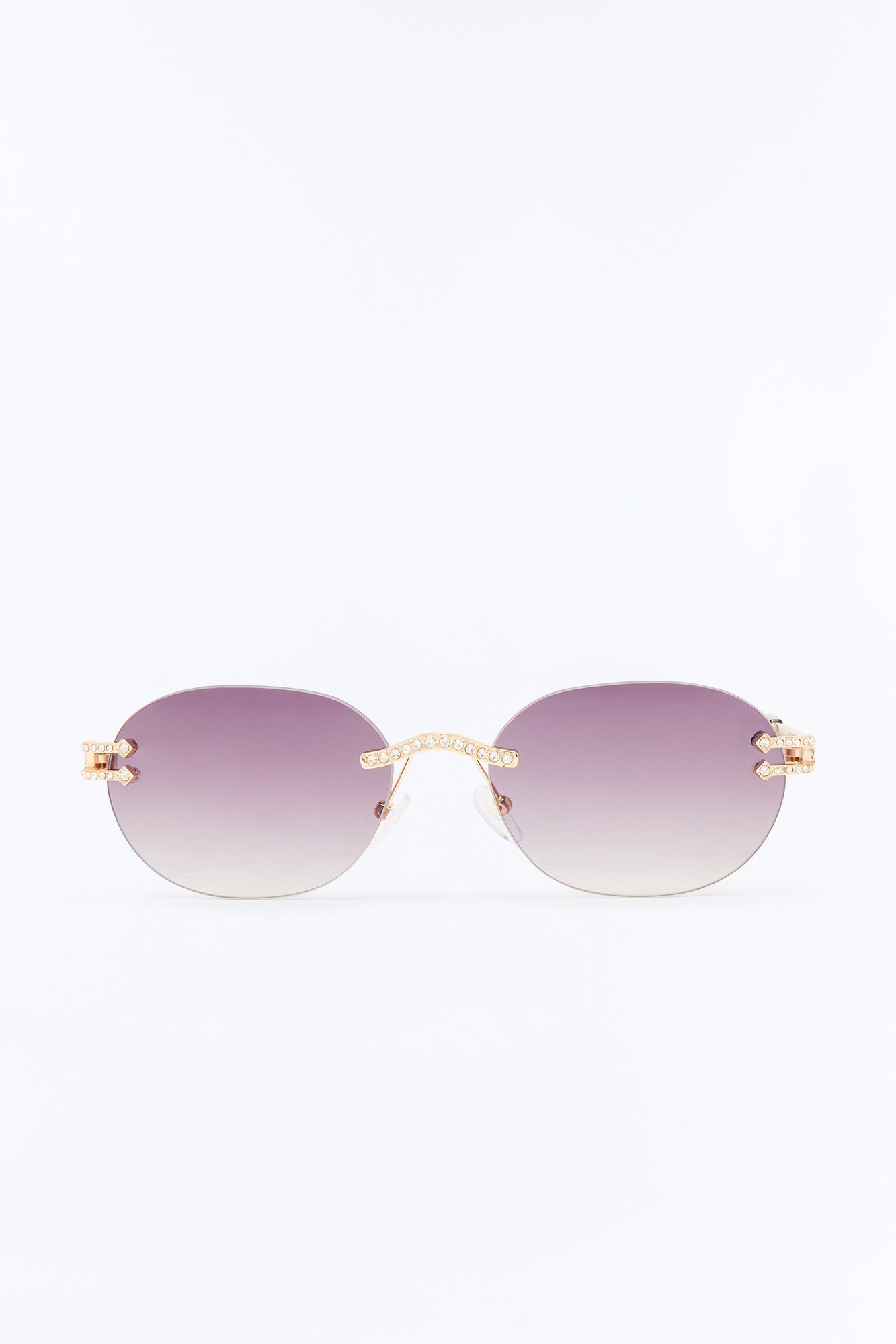 Embellished Round Frameless Metal Sunglasses - Gold/Black