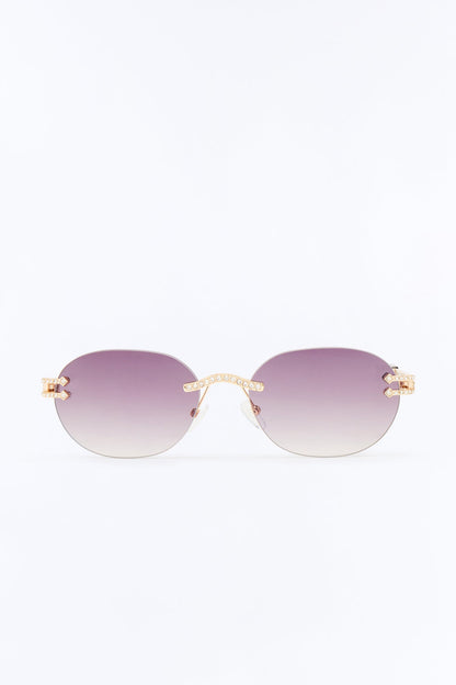 Embellished Round Frameless Metal Sunglasses - Gold/Black