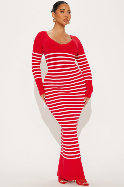 Kelsie Sweater Maxi Dress - Red/White