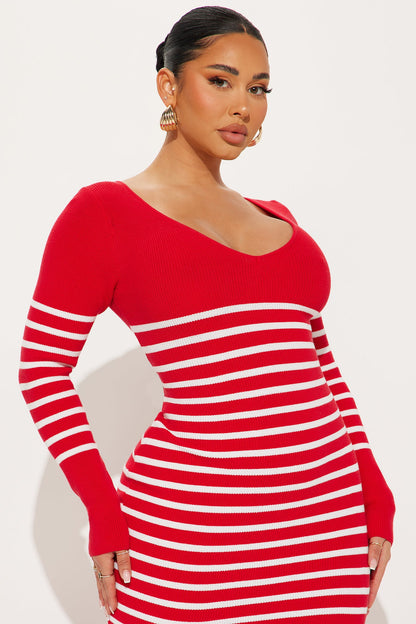 Kelsie Sweater Maxi Dress - Red/White