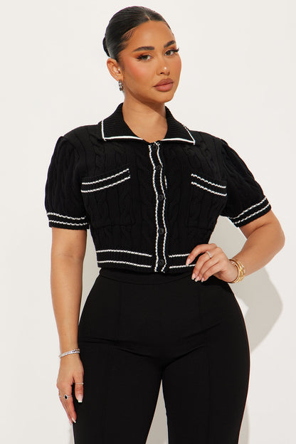 Kelia Cable Knit Cardigan - Black/White
