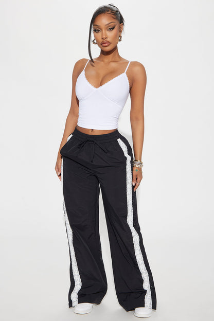 Talia Snap Button Windbreaker Track Pant - Black