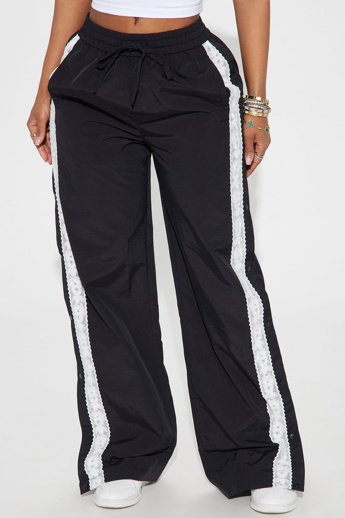 Talia Snap Button Windbreaker Track Pant - Black