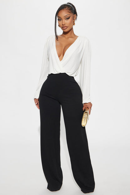 Maria Deep V Jumpsuit - White/Black