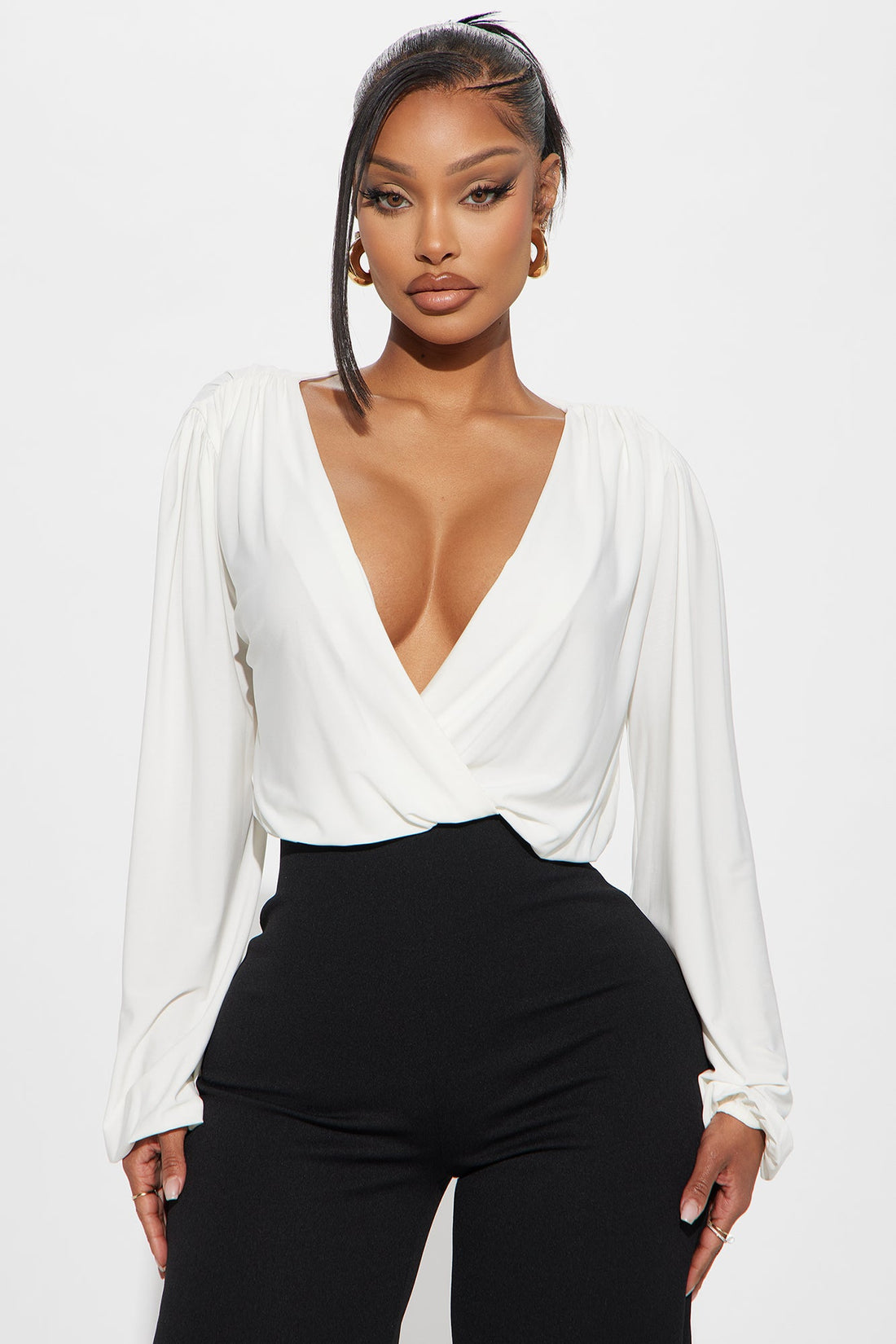 Maria Deep V Jumpsuit - White/Black
