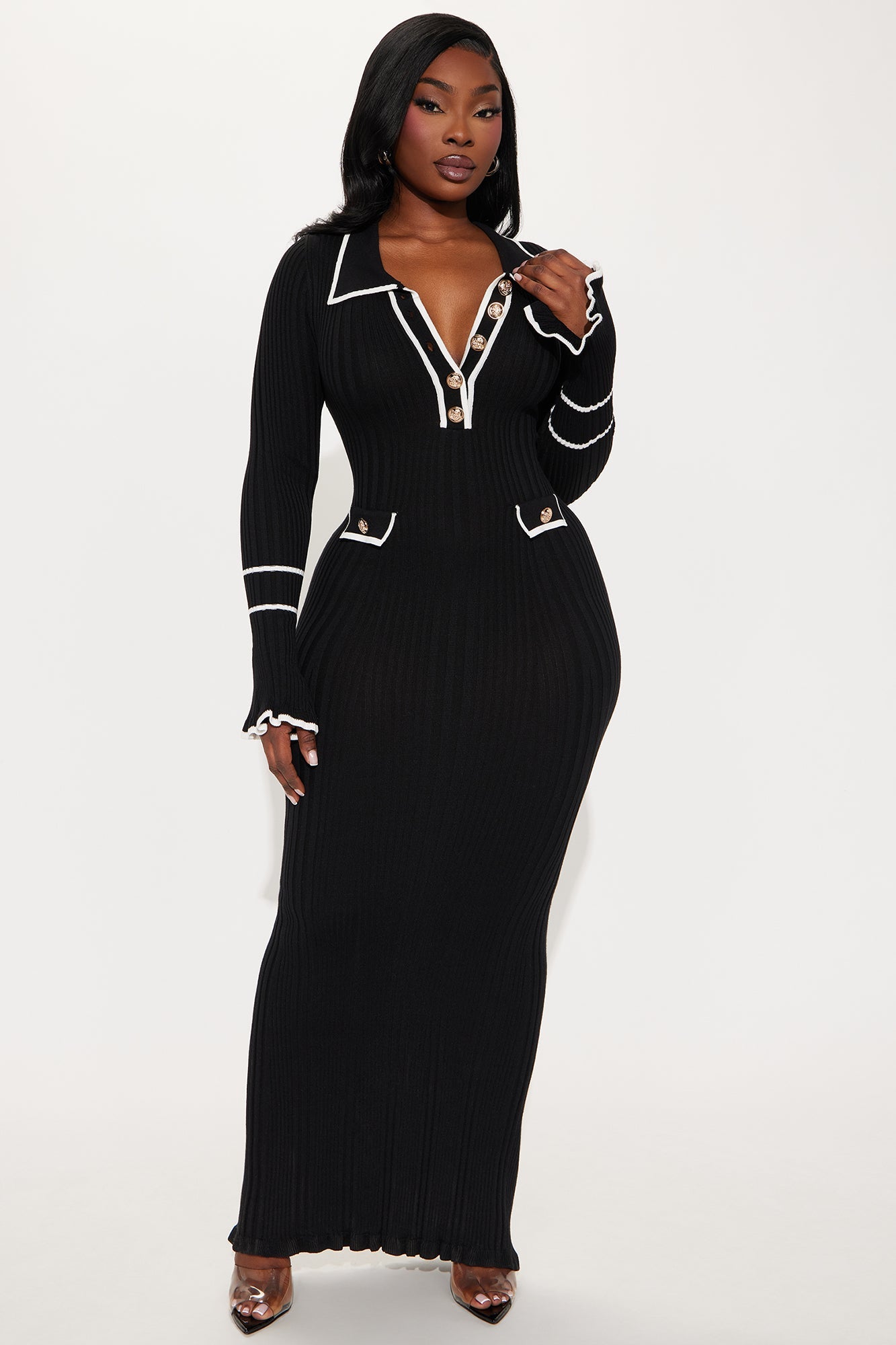 Karenna Sweater Maxi Dress - Black/White