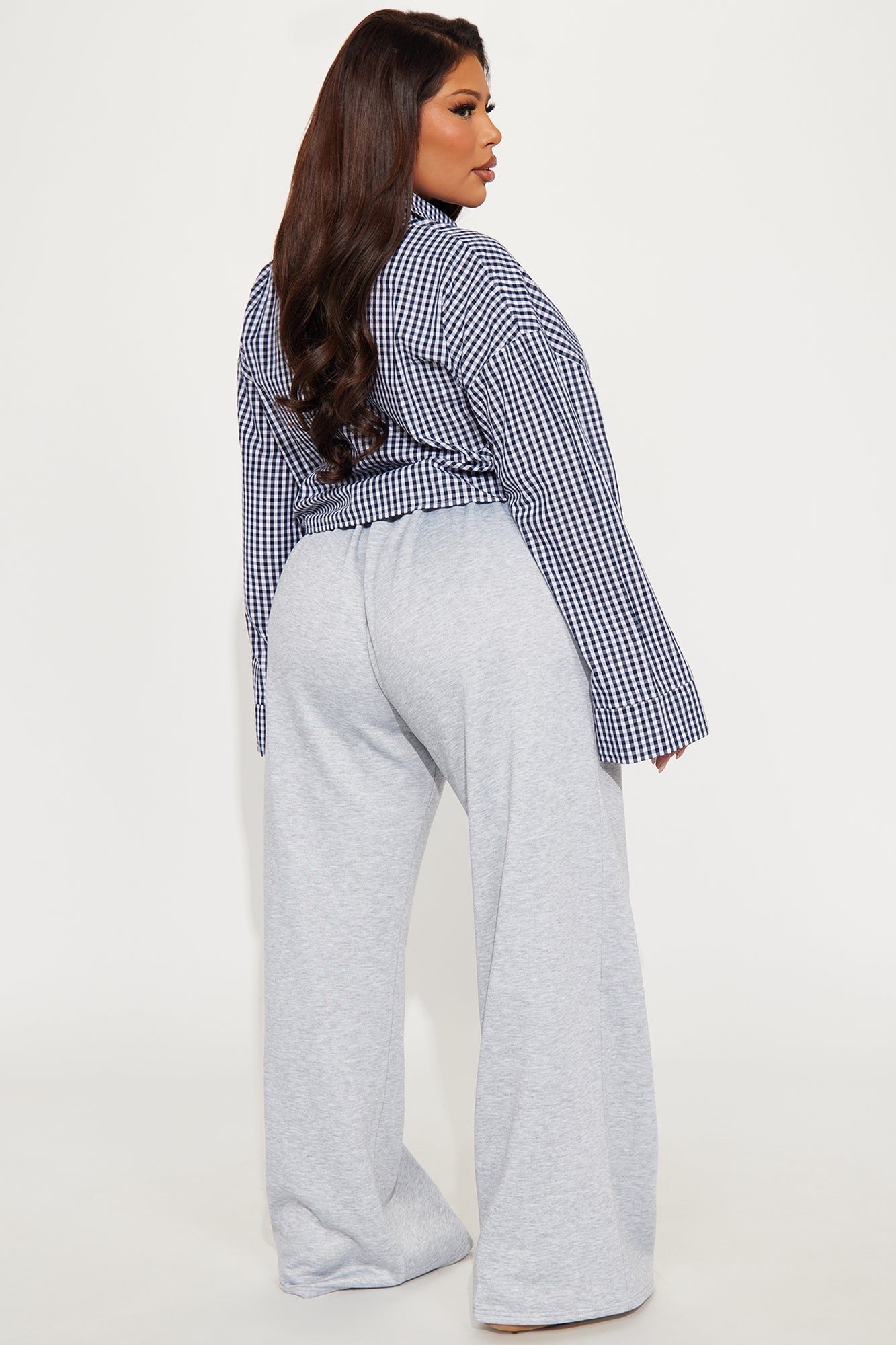 Shayla Gingham Fleece Pant Set - Navy/combo