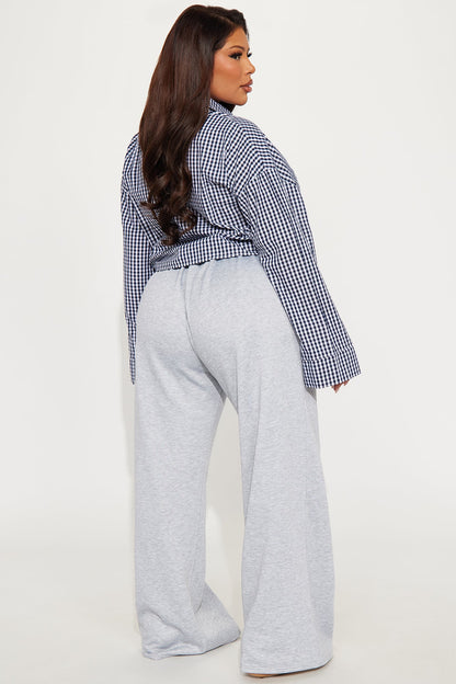 Shayla Gingham Fleece Pant Set - Navy/combo