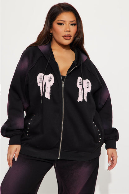 Bow Fleece Sweatsuit Set - Black Wash