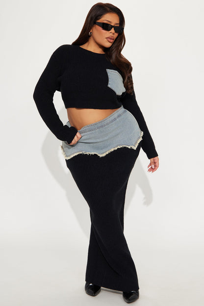 Rhea Sweater Midi Skirt Set - Black