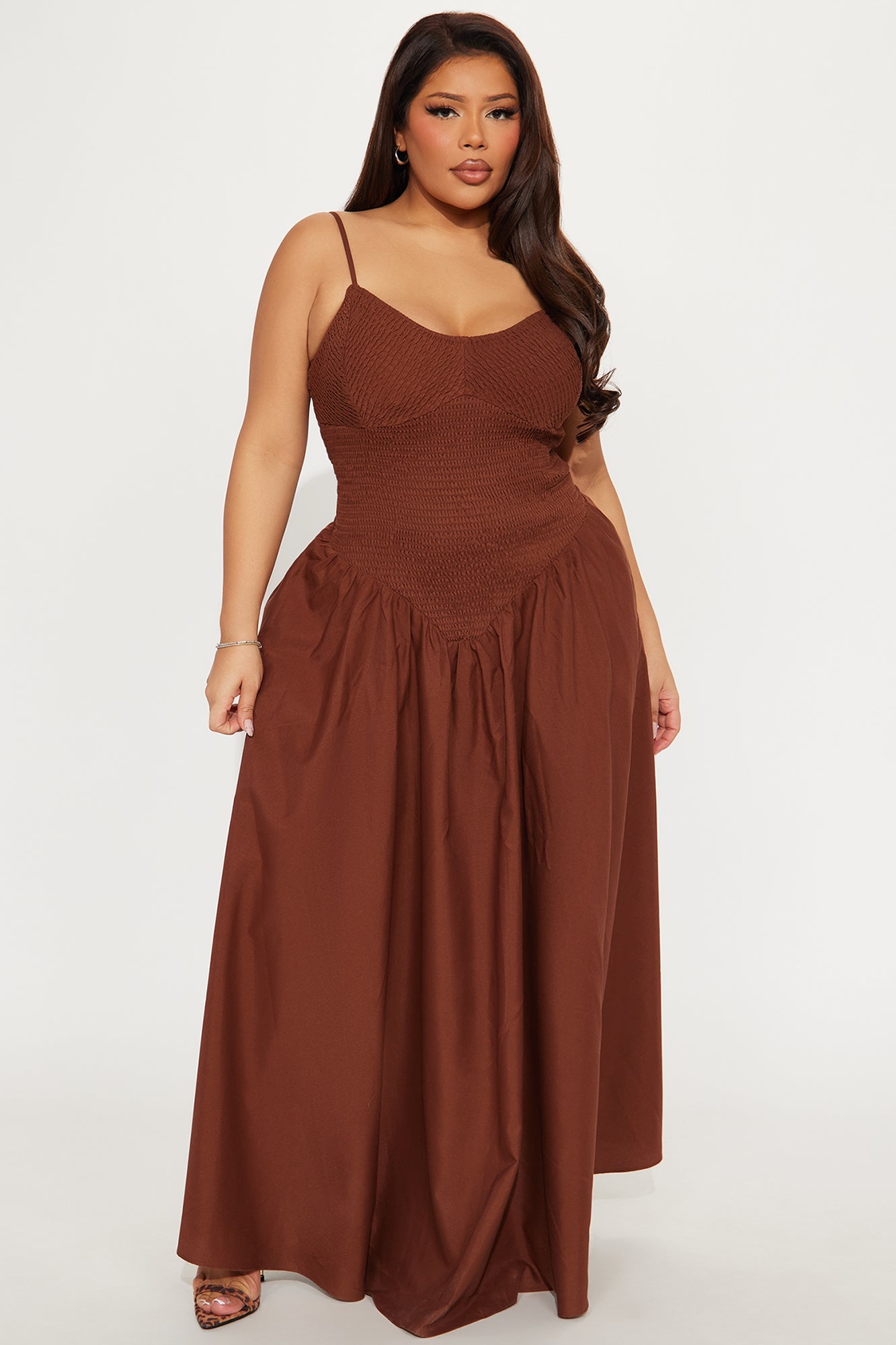 Lily Smocked Drop Waist Maxi Dress - Brown
