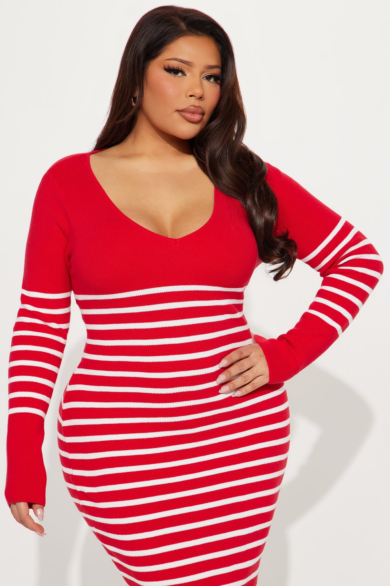 Kelsie Sweater Maxi Dress - Red/White