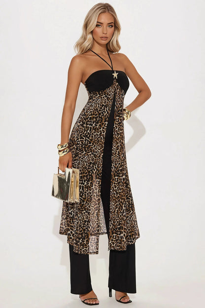 Saundra Leopard Print Wide Leg Jumpsuit - Black/combo