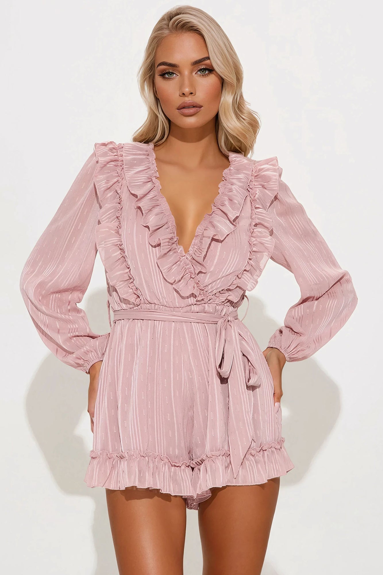 Roxanna Ruffle Romper - Rose
