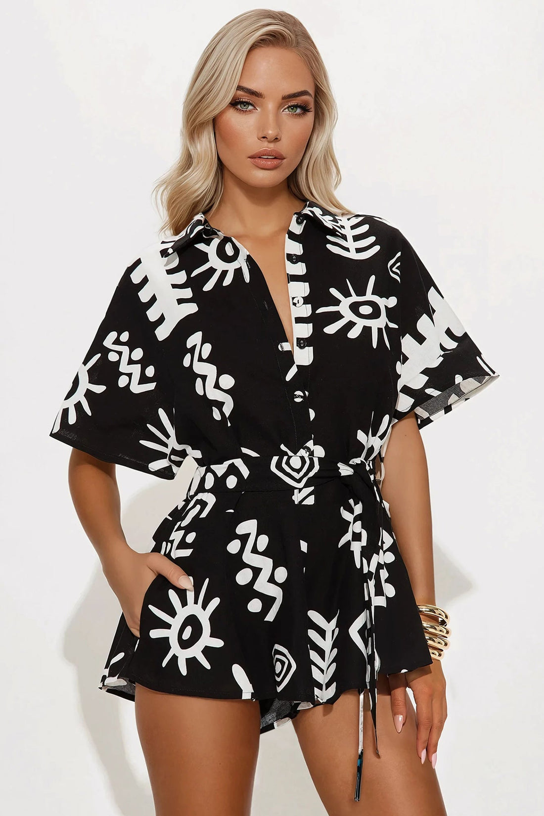 Fiji Islands Romper - Black/White