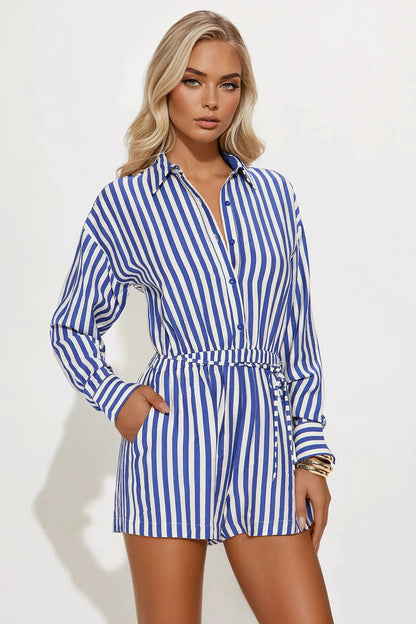 Callie Striped Romper - White/Blue