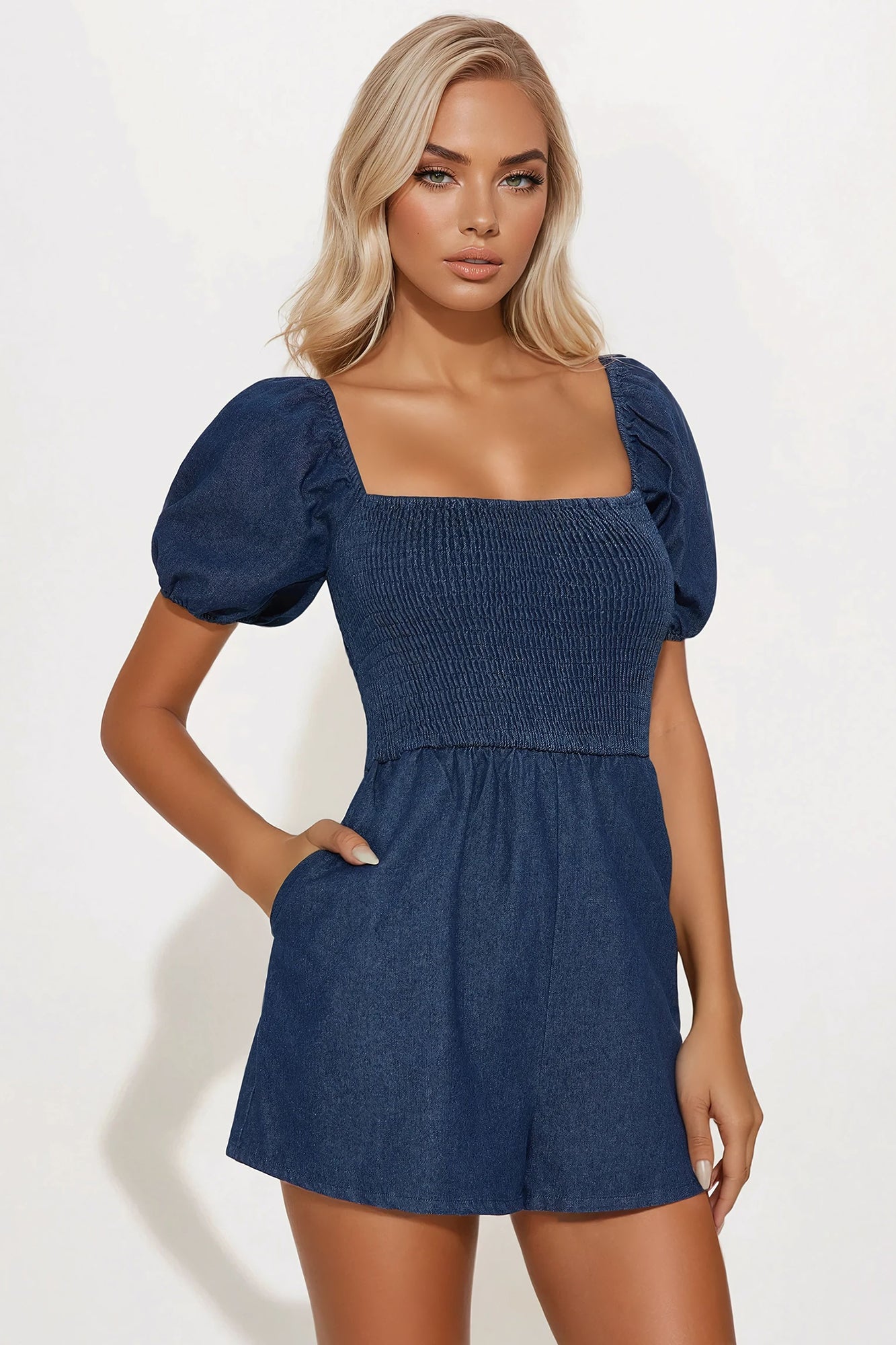 Playful Mood Denim Romper - Dark Wash