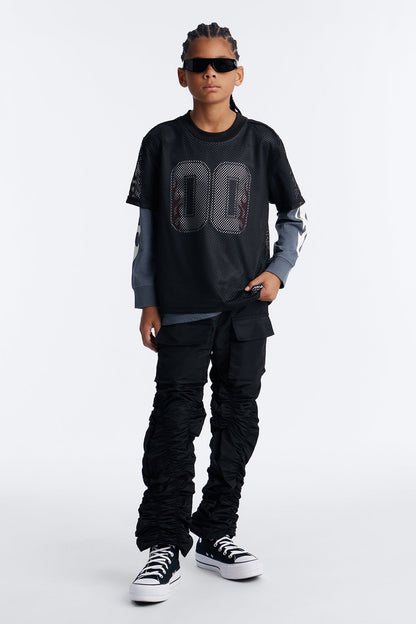 Mini Scrunched Flared Nylon Cargo Pants - Black
