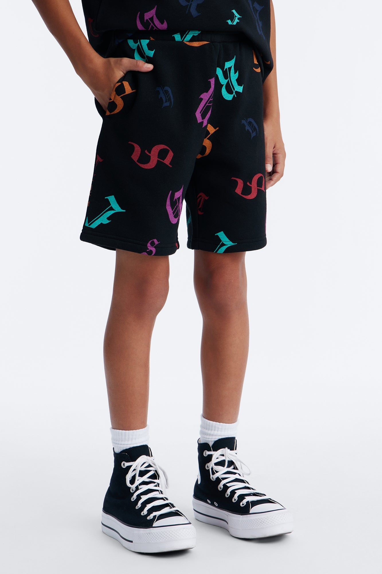 Mini Tyson Letters Straight Shorts - Black