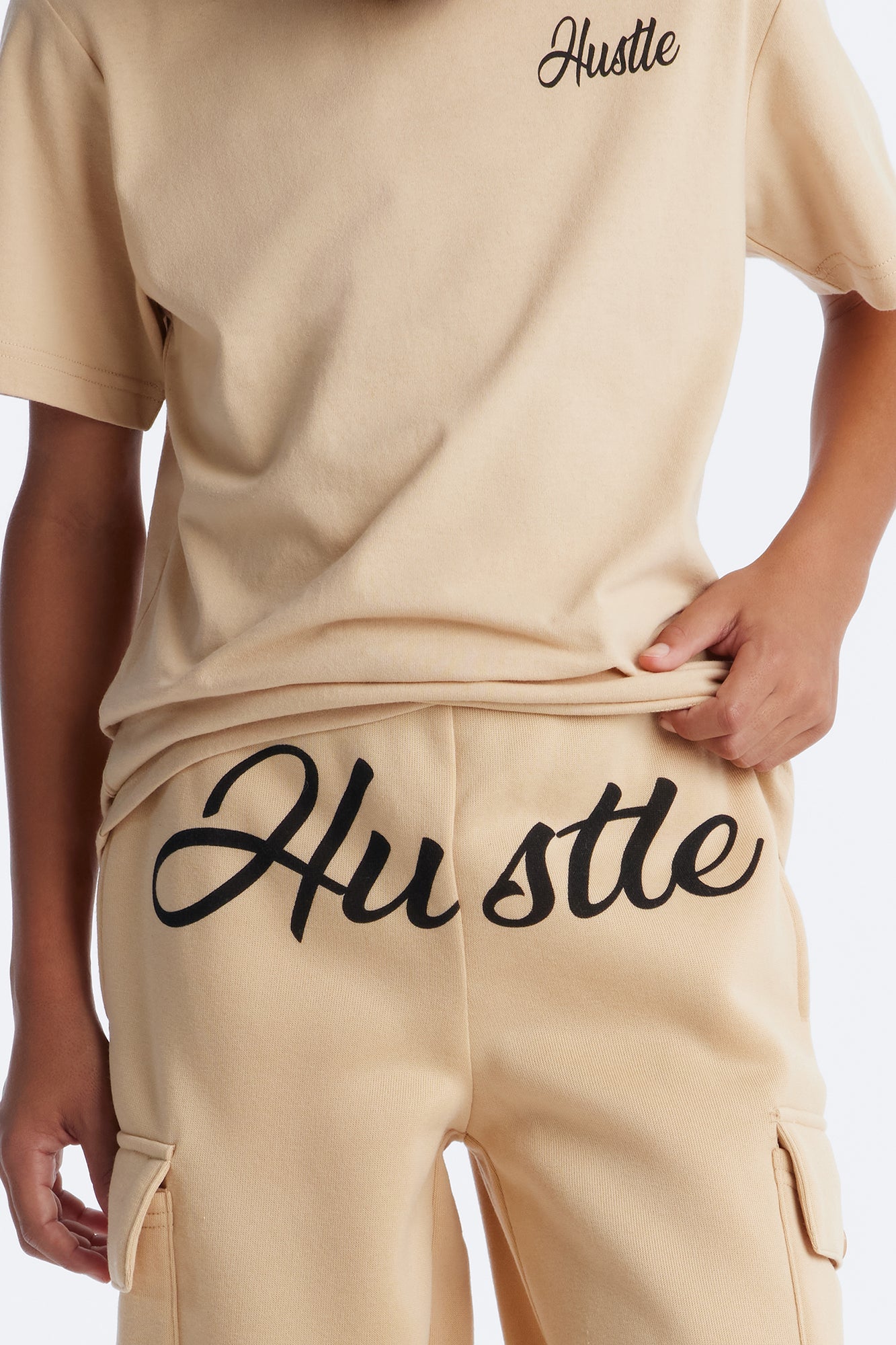 Mini Hustle Hard Cargo Jogger Pant Set - Mocha