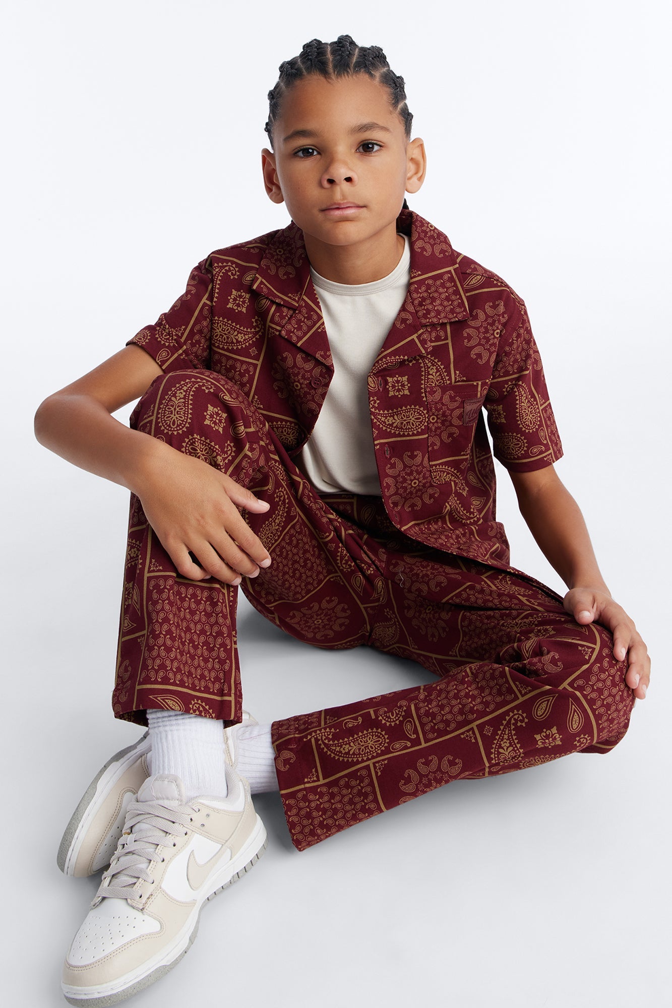 Mini Clinton Hill Mosaic Button Up Shirt - Burgundy
