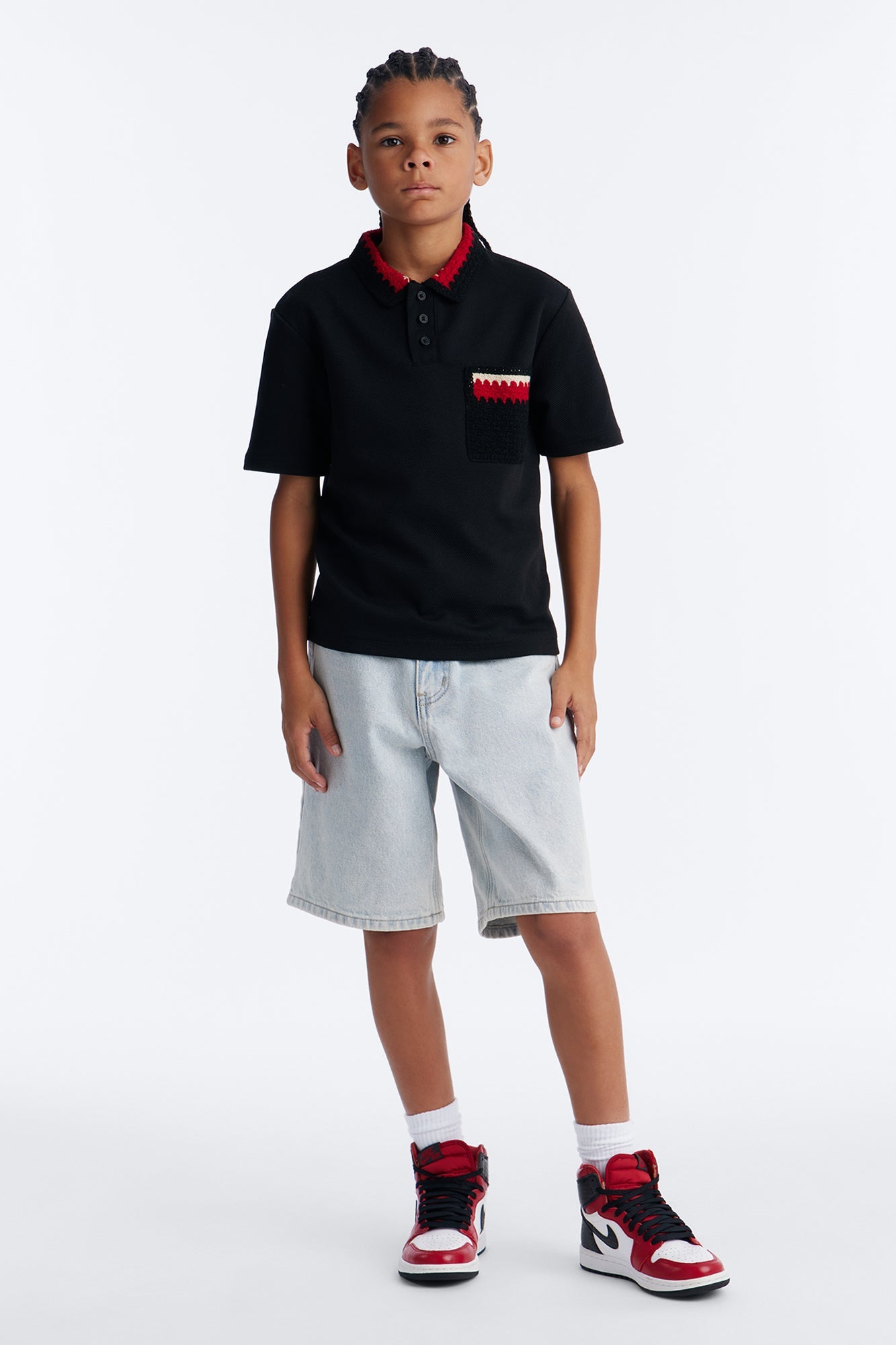 Mini Costa Mesa Crochet Collar Polo - Black