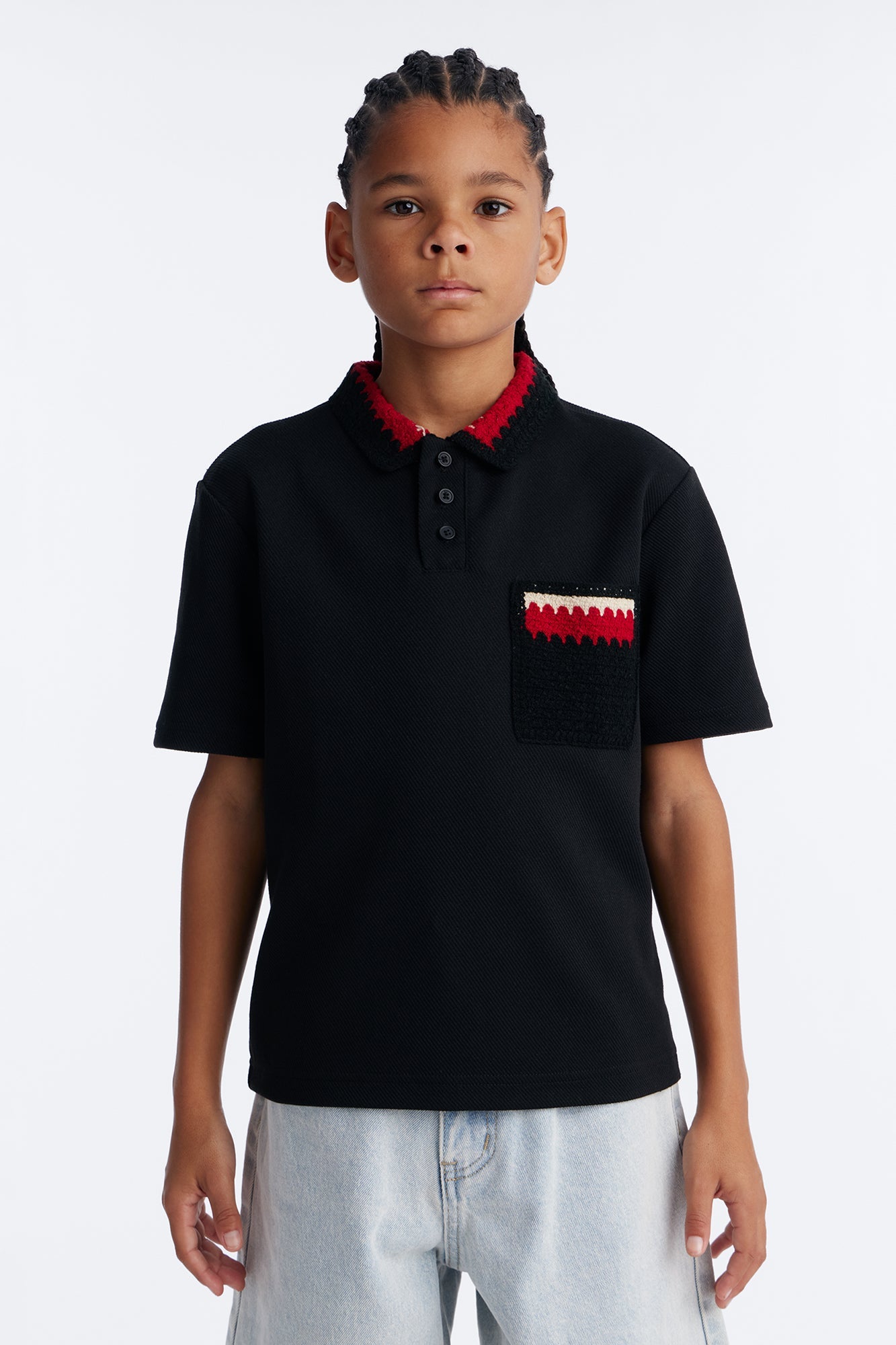Mini Costa Mesa Crochet Collar Polo - Black