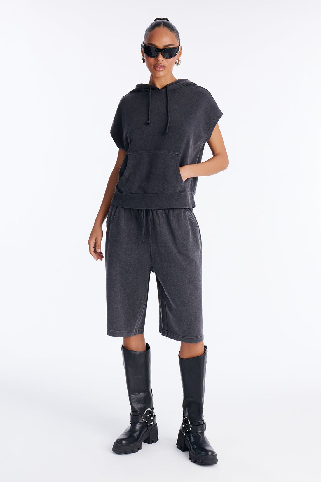 Angie Washed Short Sleeve Sweatshirt - Black