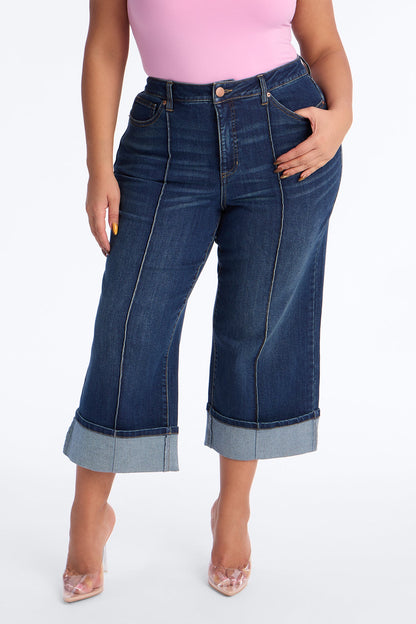 Claire Cuffed Pintuck Jeans - Dark Wash