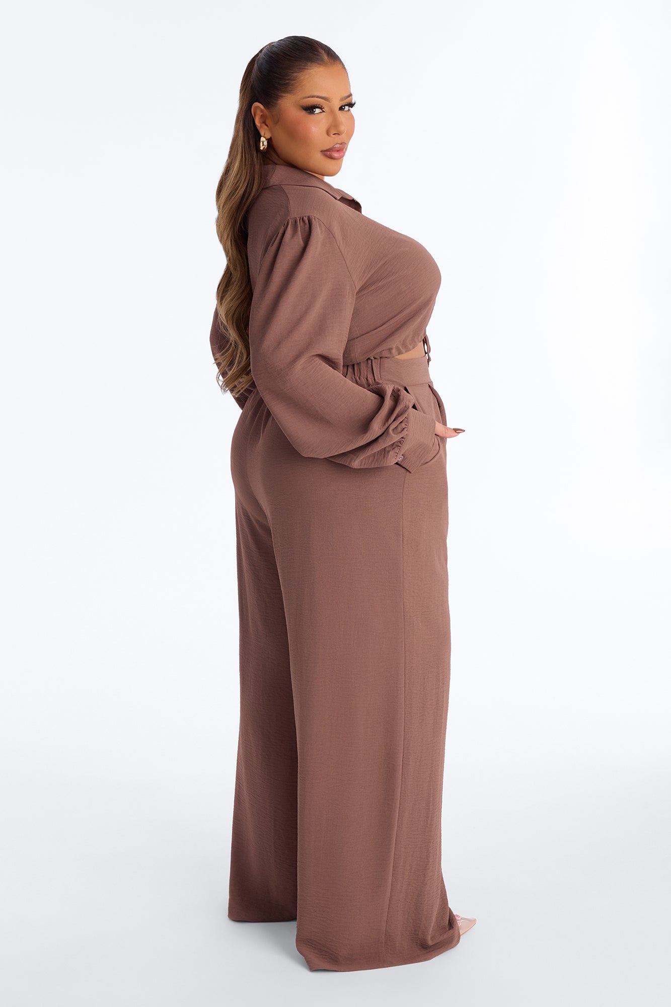 Katya Collar Pant Set - Mocha