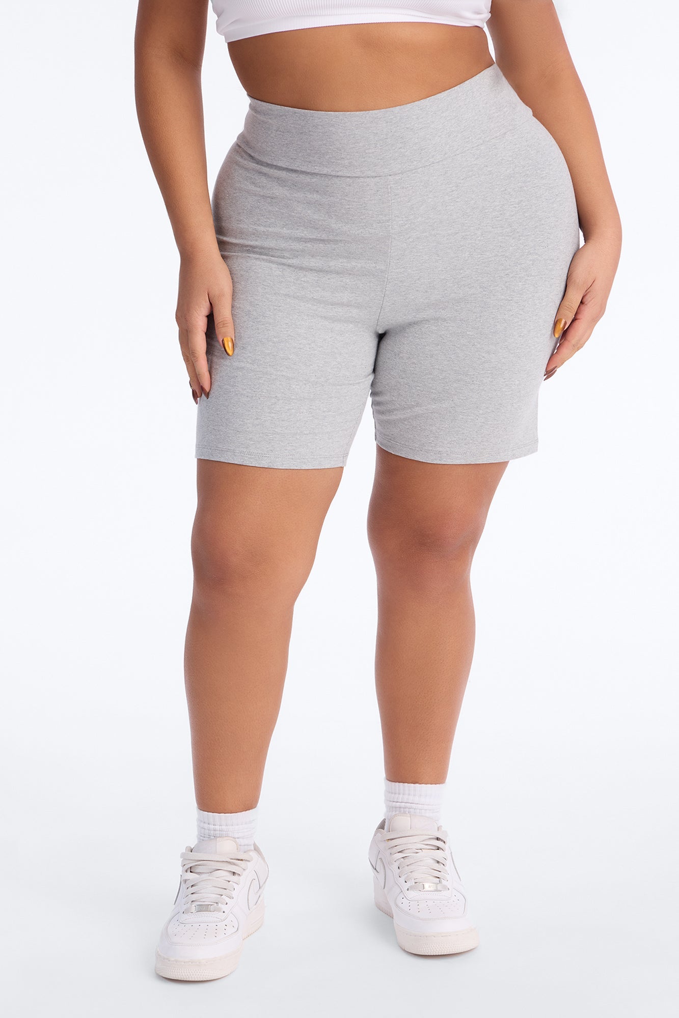 Quinn High Rise Everyday Cotton Biker Short 7″ - Heather Grey